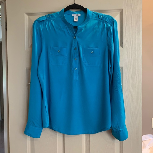 Cache Tops - Cache Blue Silk Blouse sz L